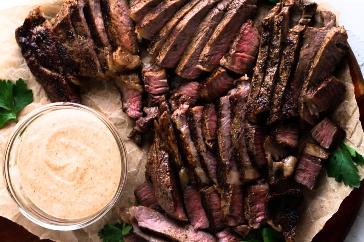 A plate of reverse sear steak.