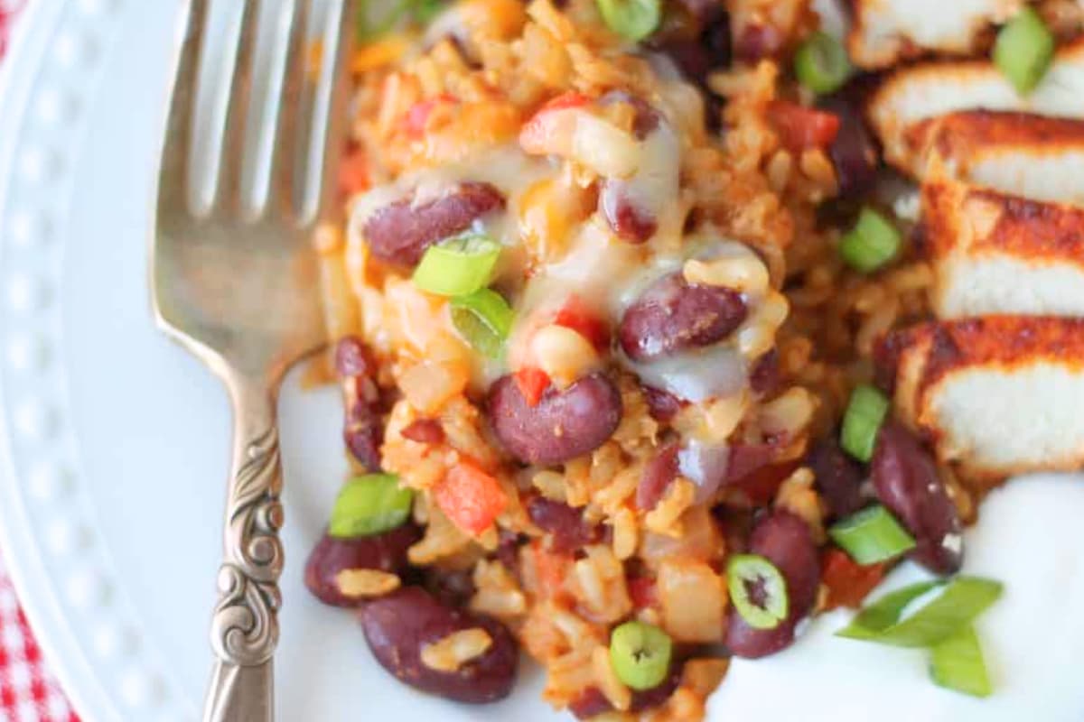 A plate of rice and beans.