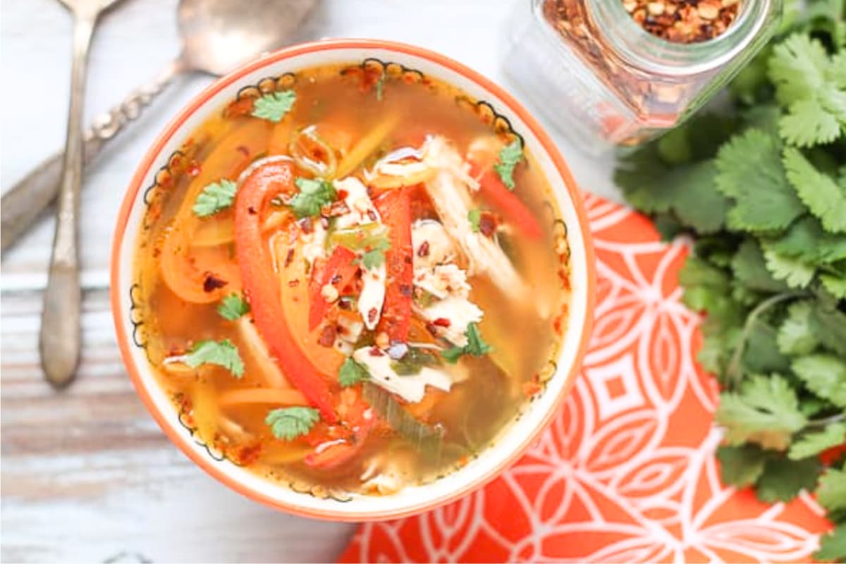 A bowl of spicy chicken soup.