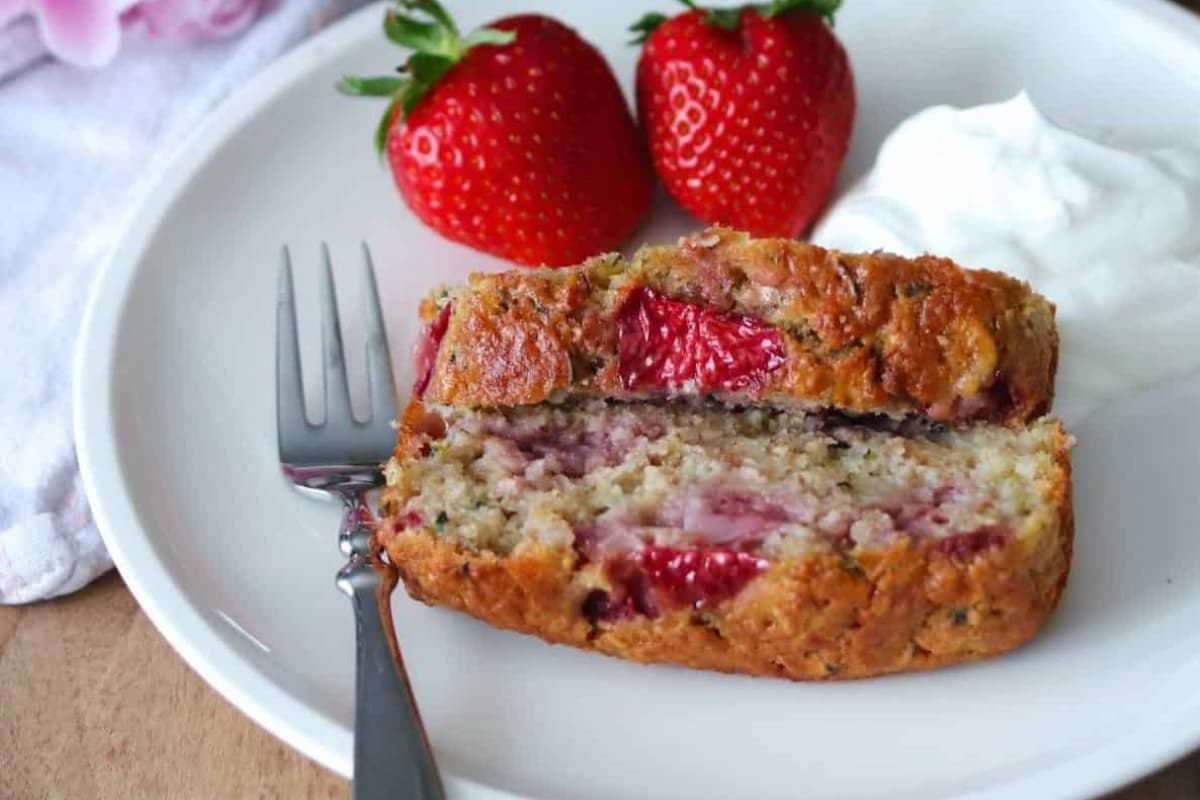 A plate of strawberry zucchini bread.