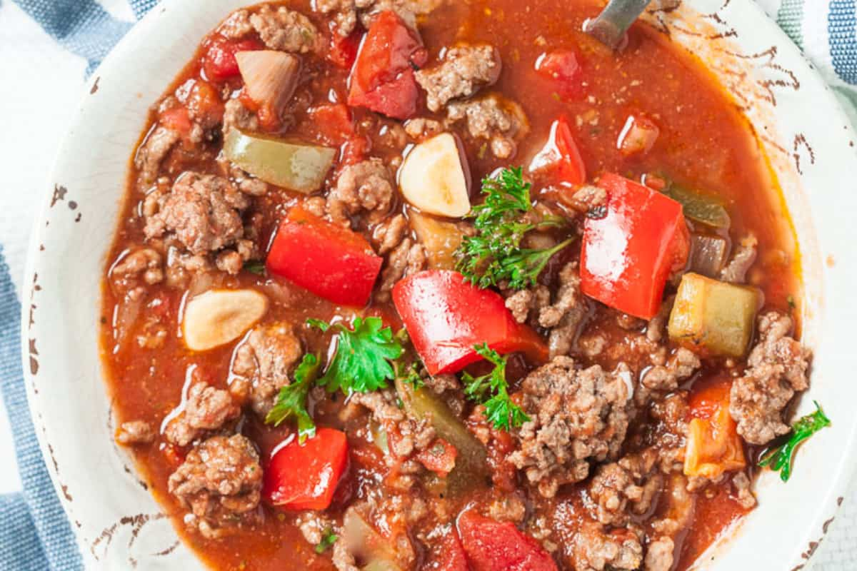 A bowl of stuffed pepper soup.