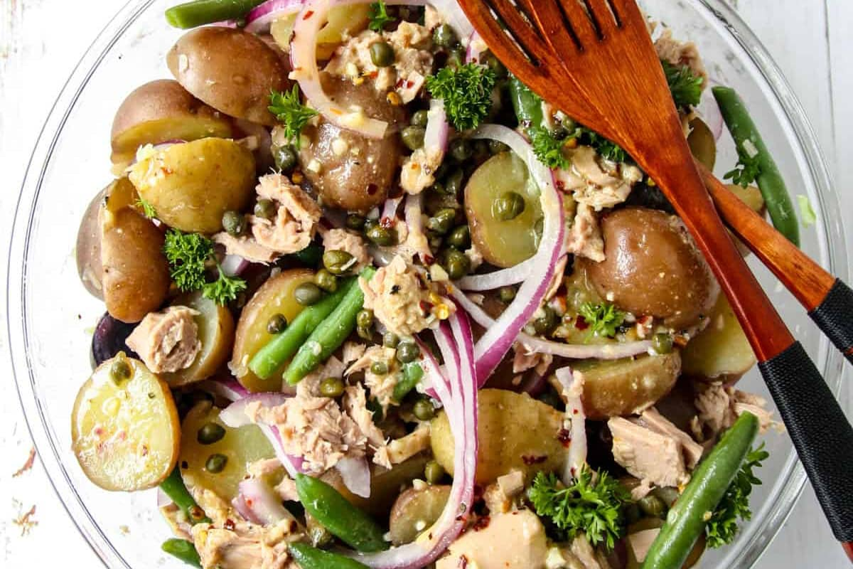 A bowl of tuna potato salad.