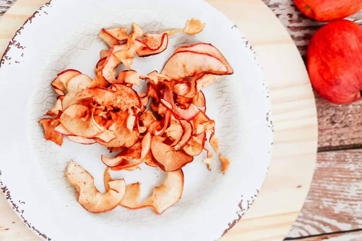 A plate of air fryer apple chips.