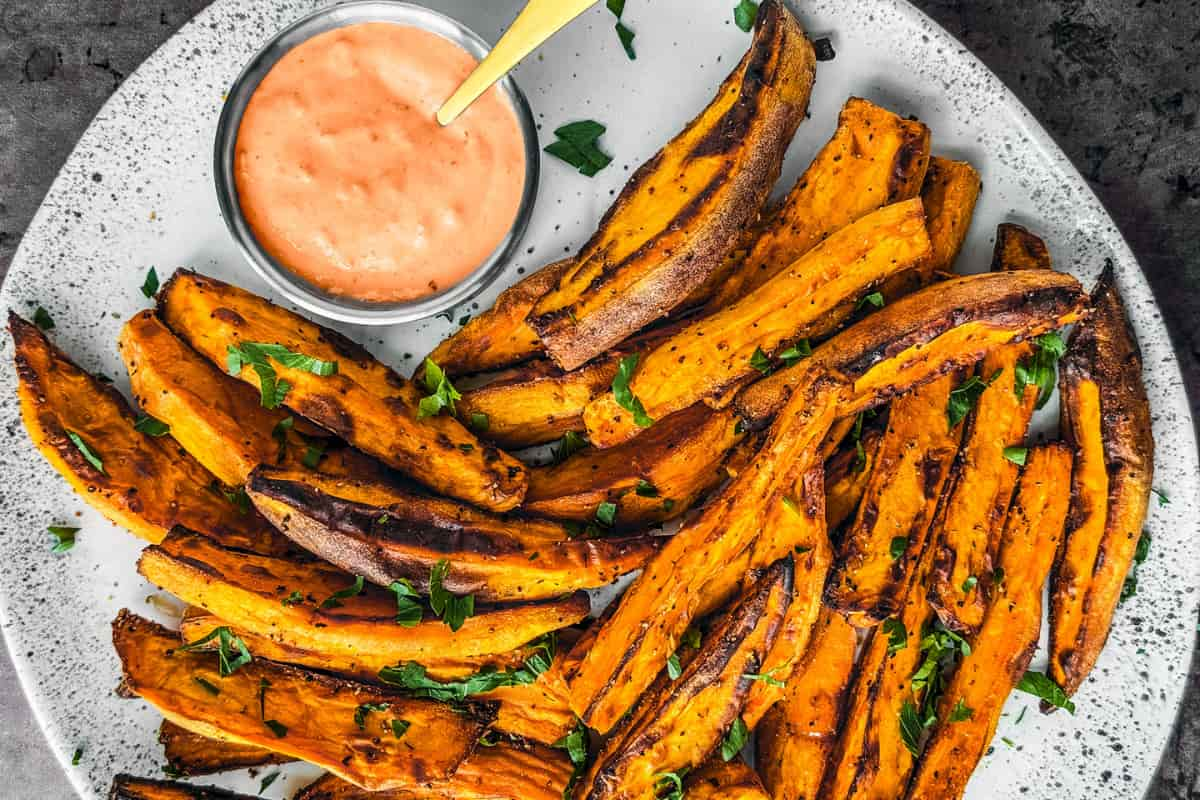 A plate of air fryer sweet potatoes.