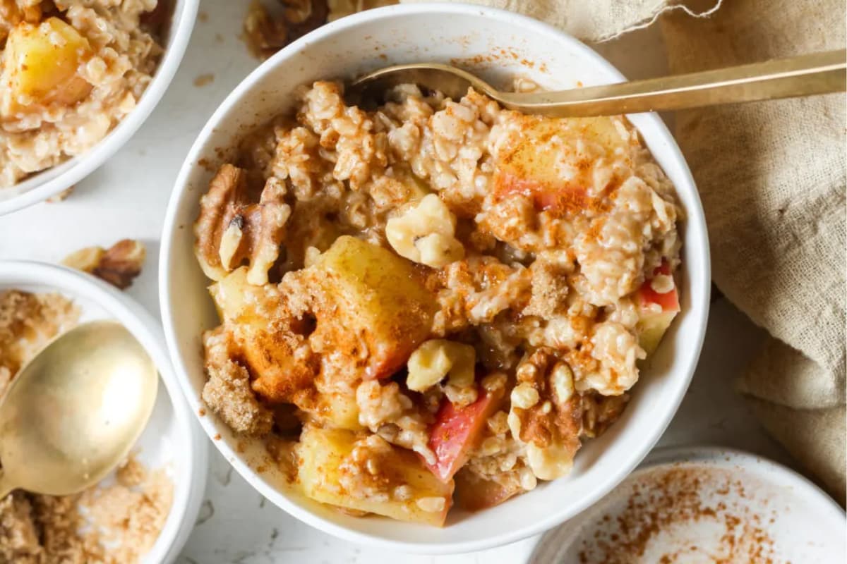 A bowl of apple cinnamon oatmeal.