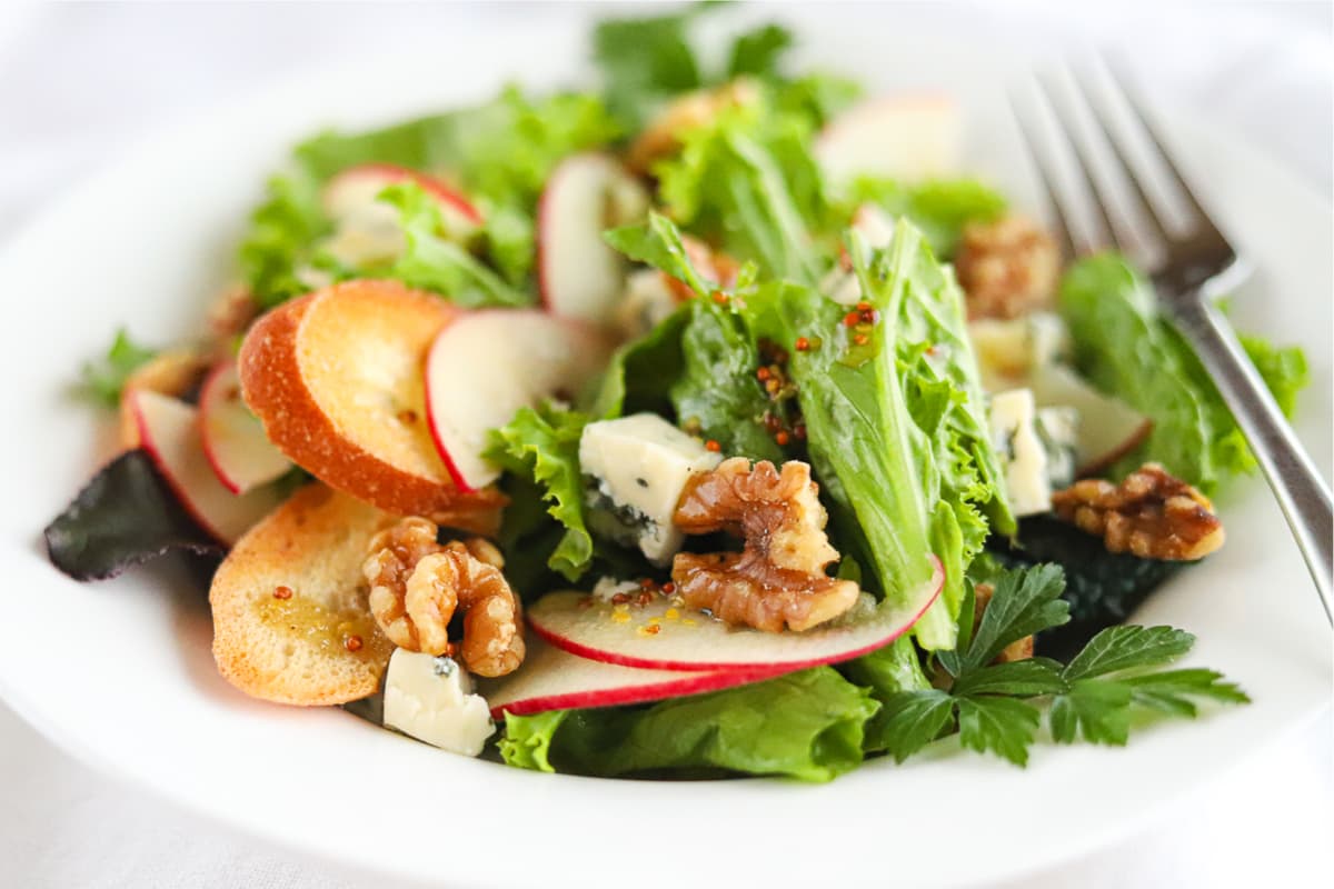 A plate of apple walnut salad.