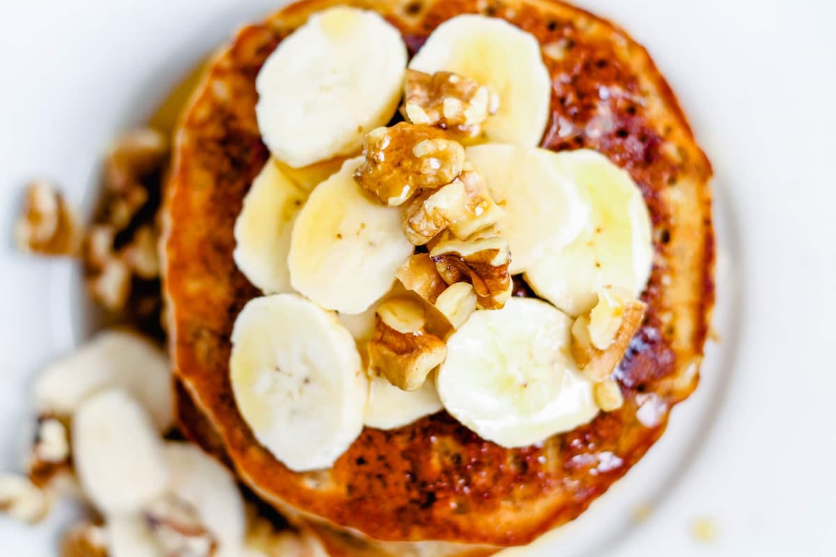 A plate of banana nut pancakes.