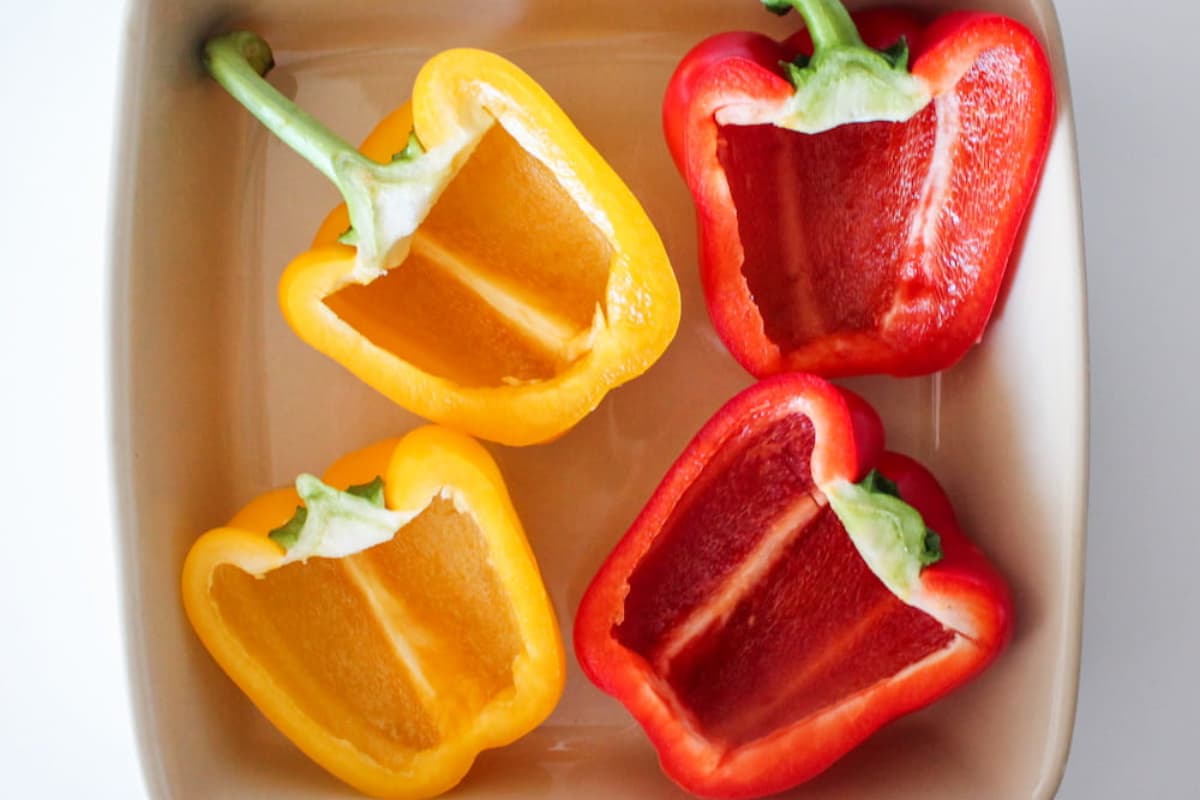 A dish of bell peppers.