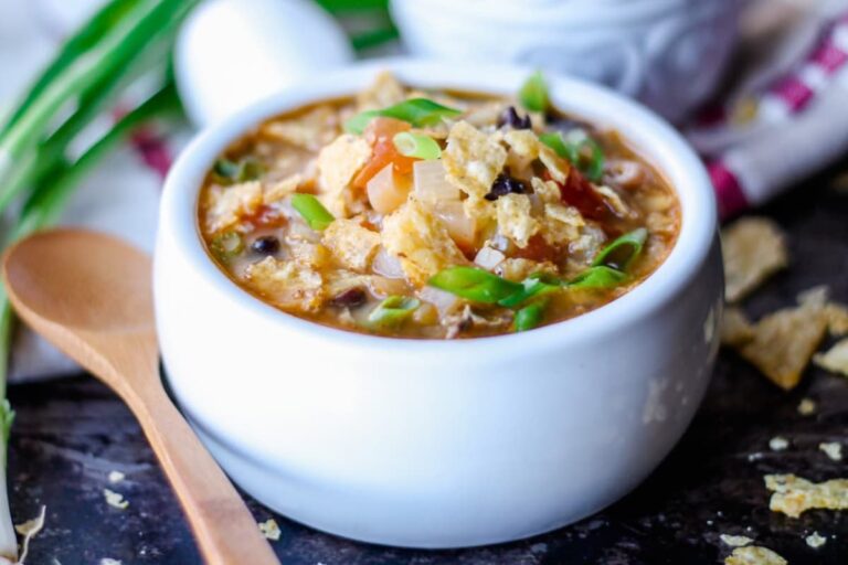 A bowl of chicken tortilla soup.