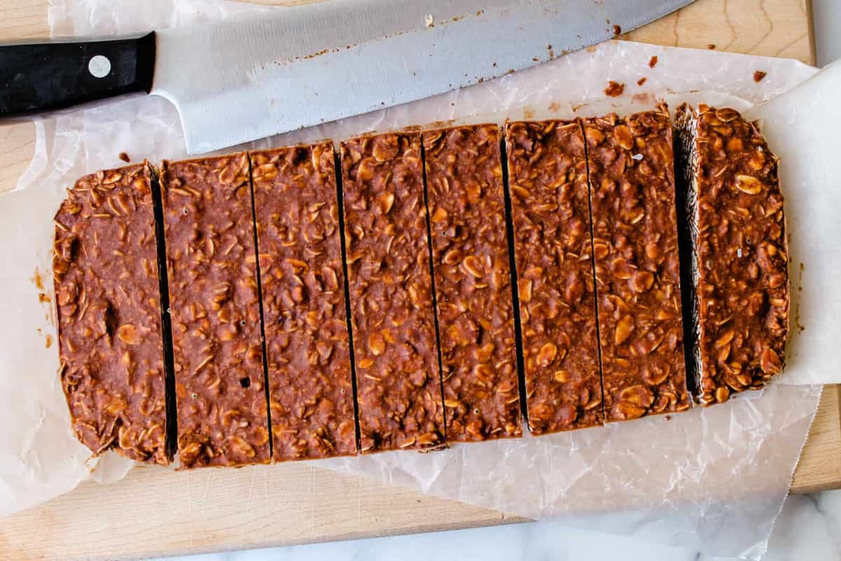 Overhead image of chocolate oat bars.