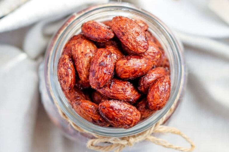 A jar of cinnamon roasted almonds.