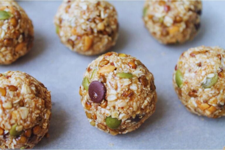 A tray of lentil energy bites.