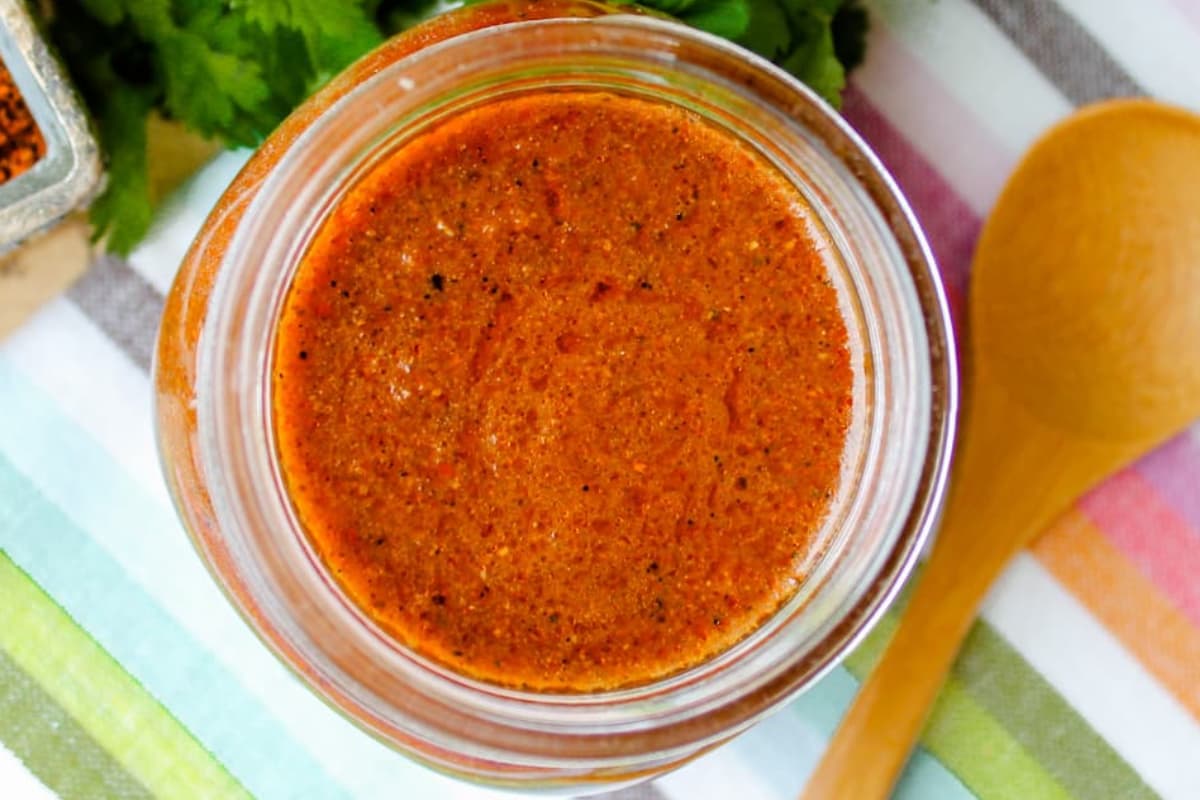 A jar of enchilada sauce.