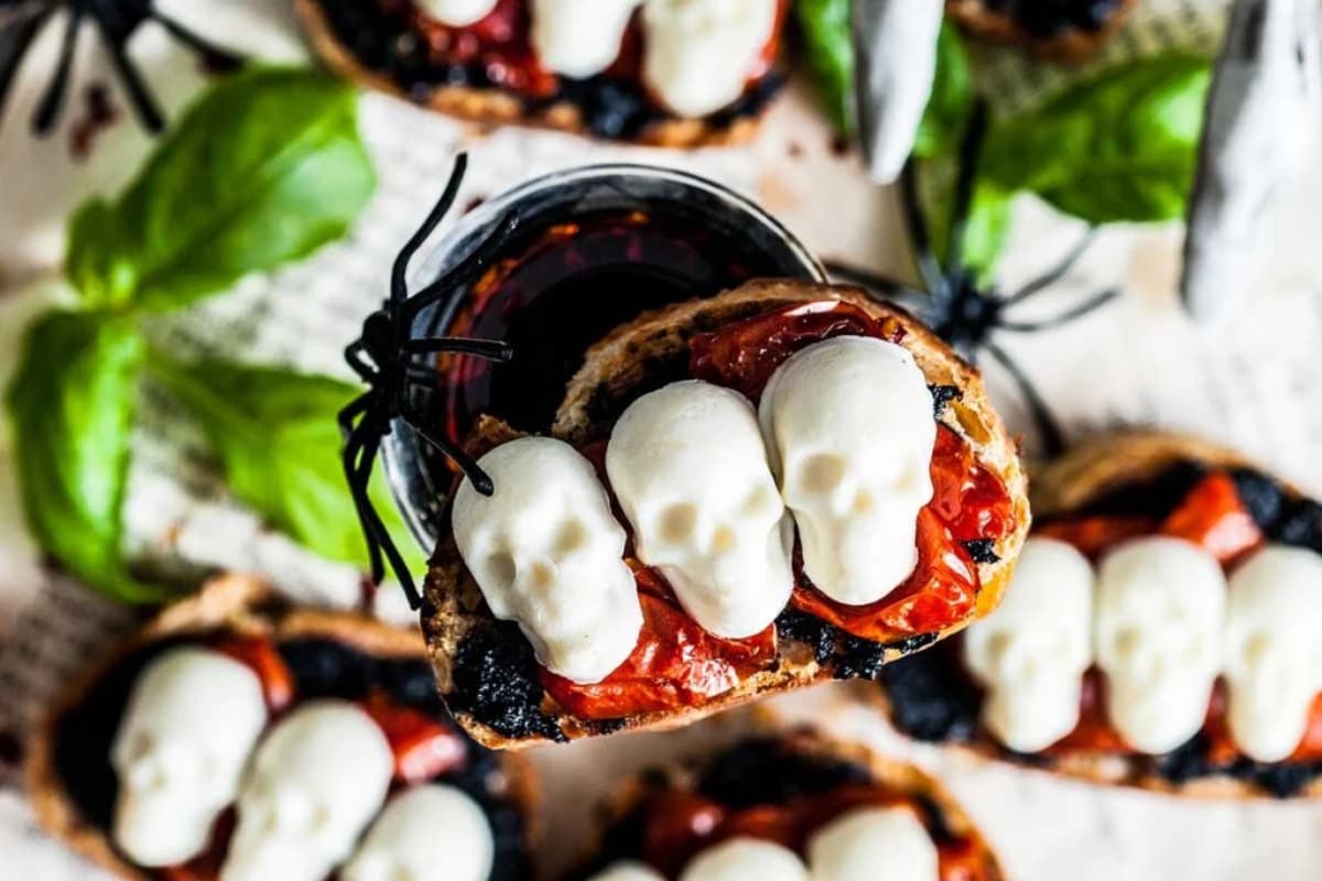 A platter of Halloween bruschetta.