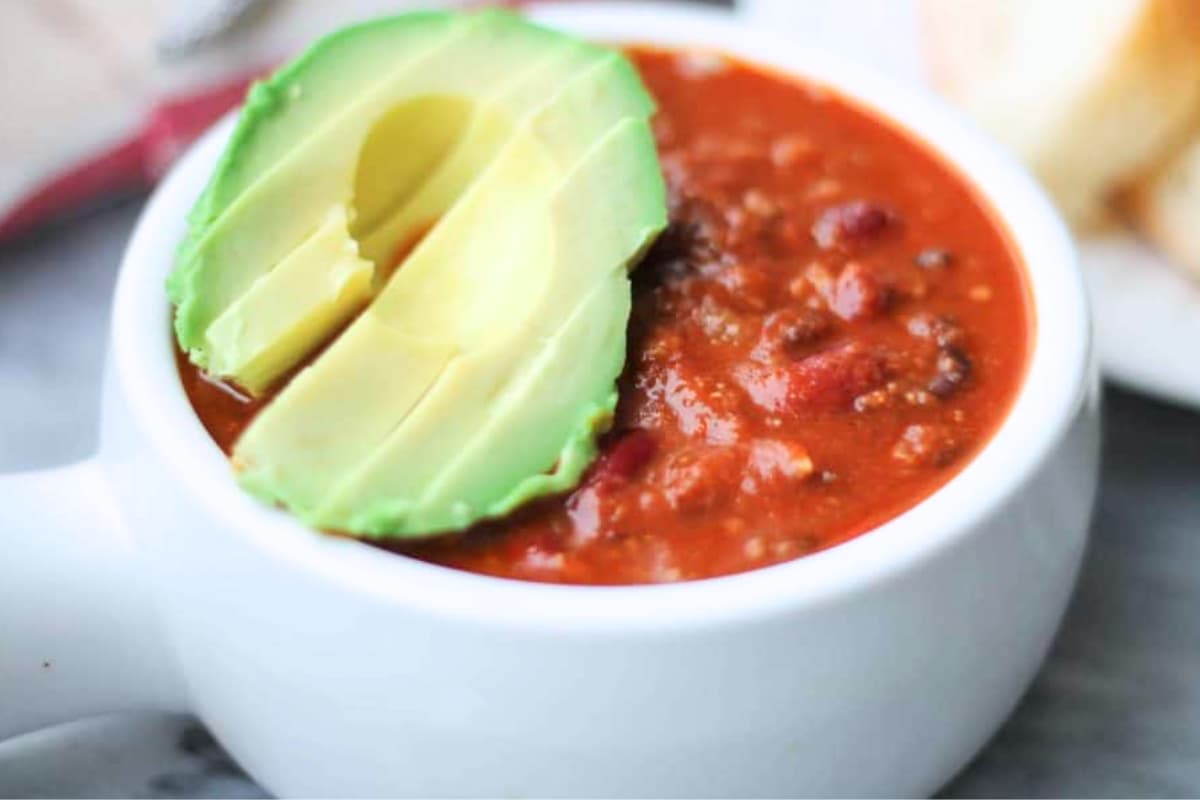 A bowl of instant pot beef chili.