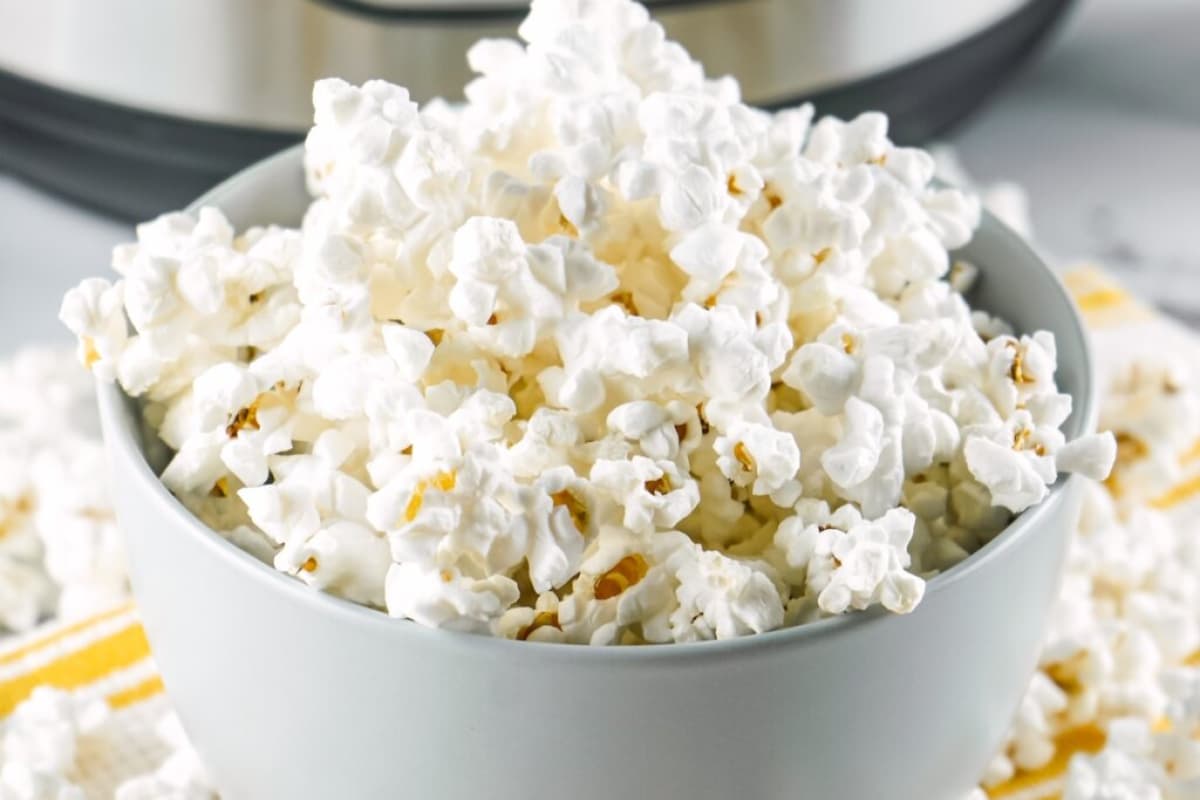 A bowl of instant pot popcorn.