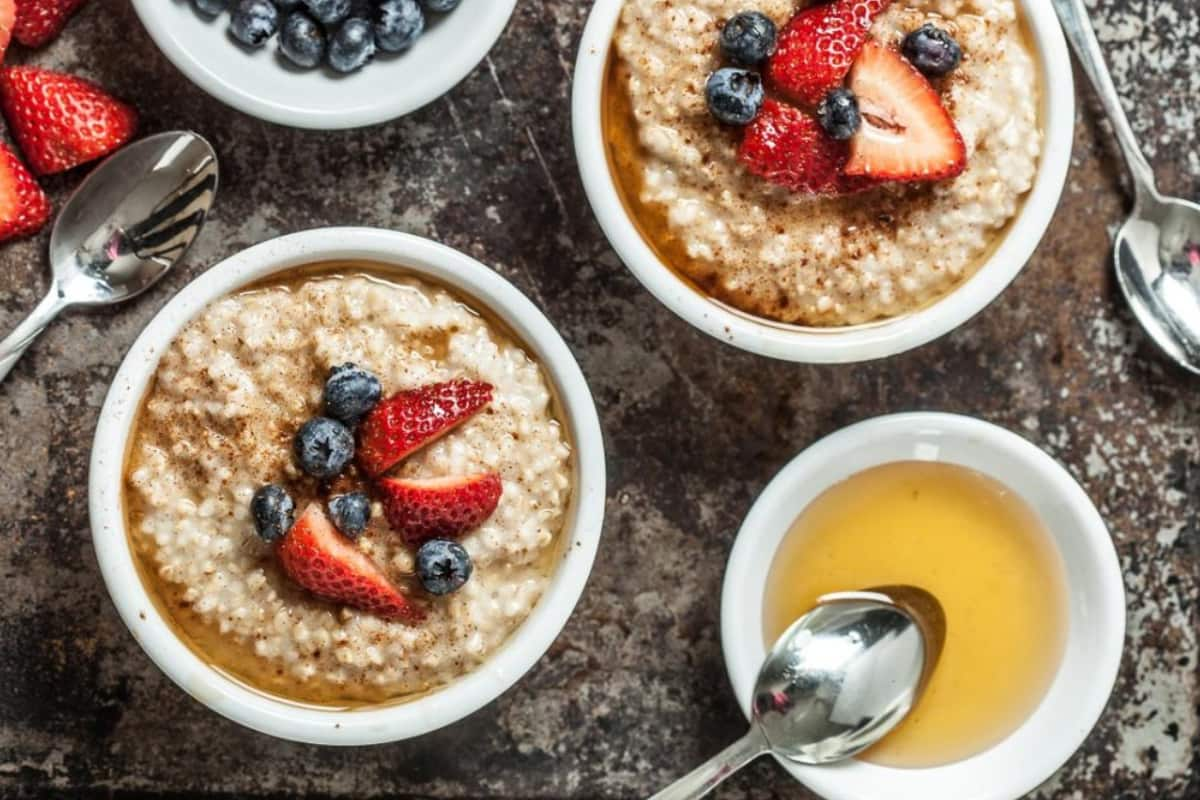 Bowls of instant pot steel cut oatmeal.