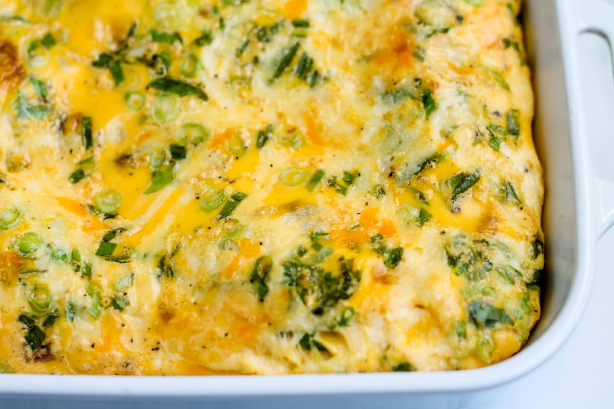 Egg casserole in a baking dish.