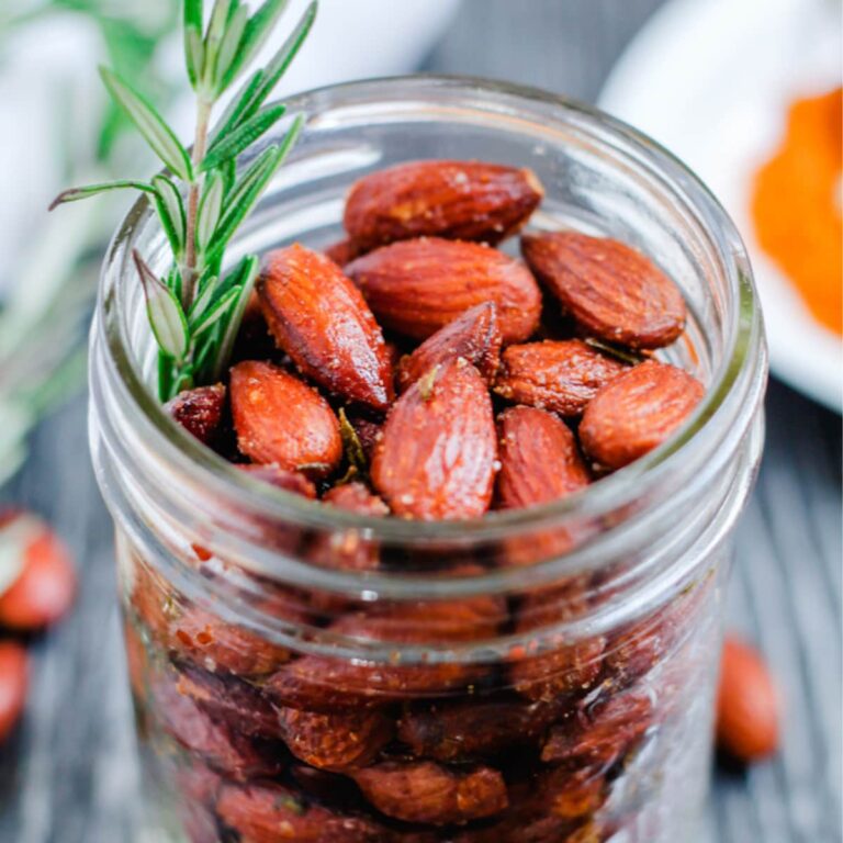 A jar of rosemary almonds.