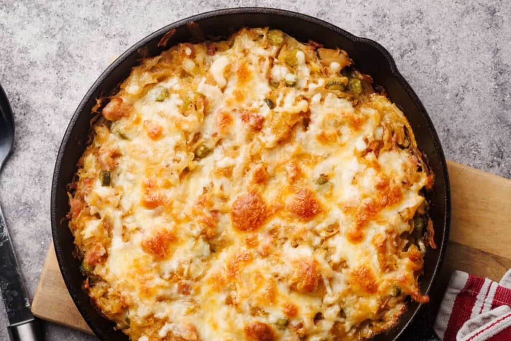 A dish of sauerkraut casserole.