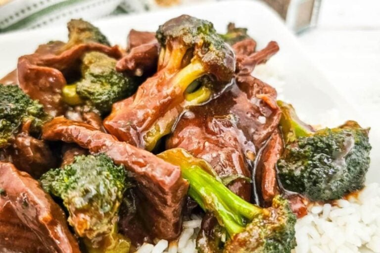 A plate of slow cooker beef and broccoli.