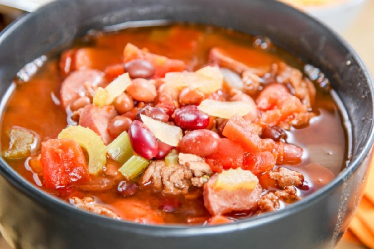 A bowl of slow cooker chili.