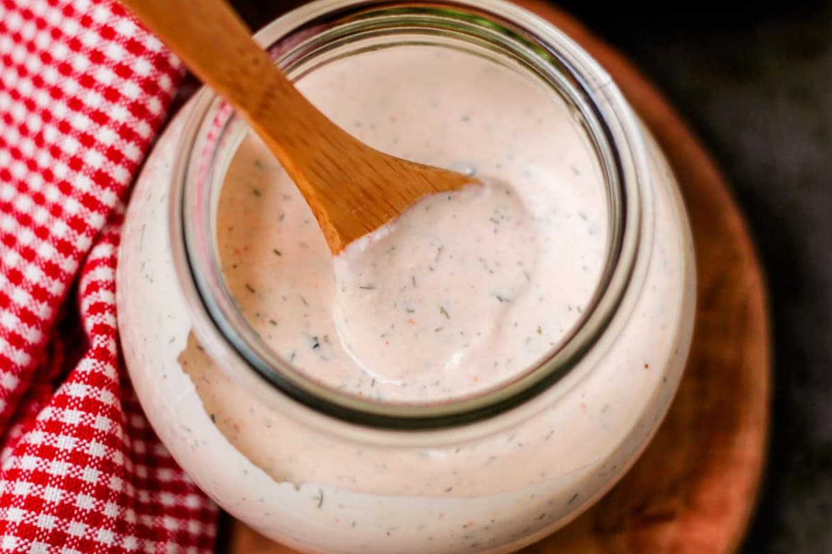 A jar of spicy ranch dressing.