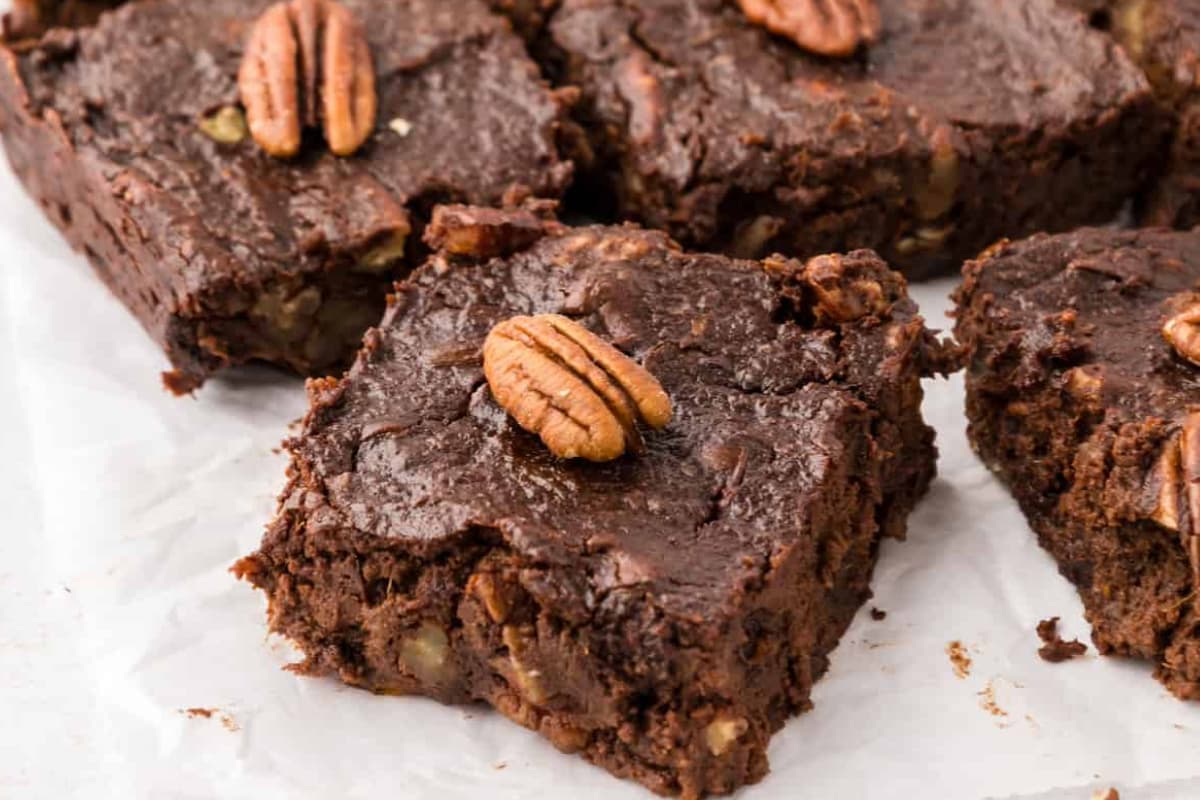 A plate of sweet potato brownies.