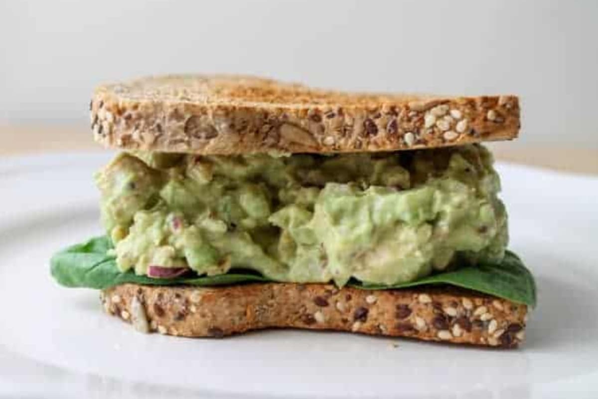 A plate of avocado chicken salad.