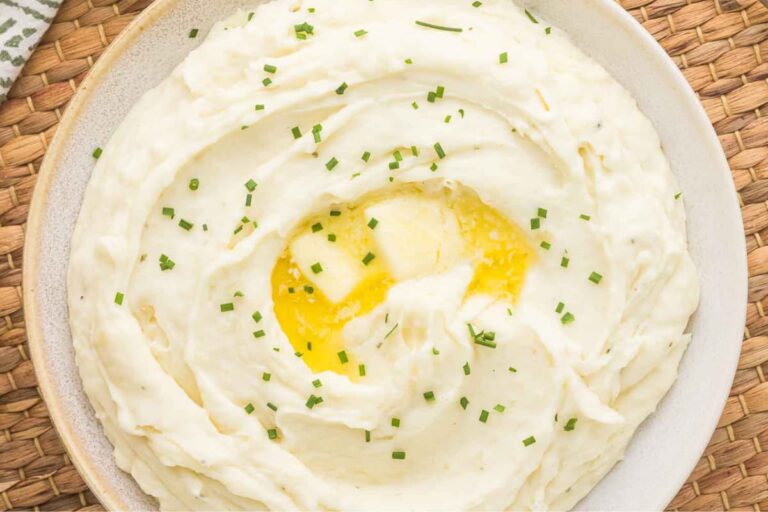 A bowl of boursin mashed potatoes.