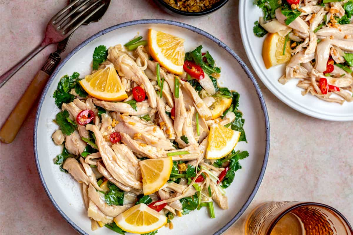 A plate of chinese chicken salad.