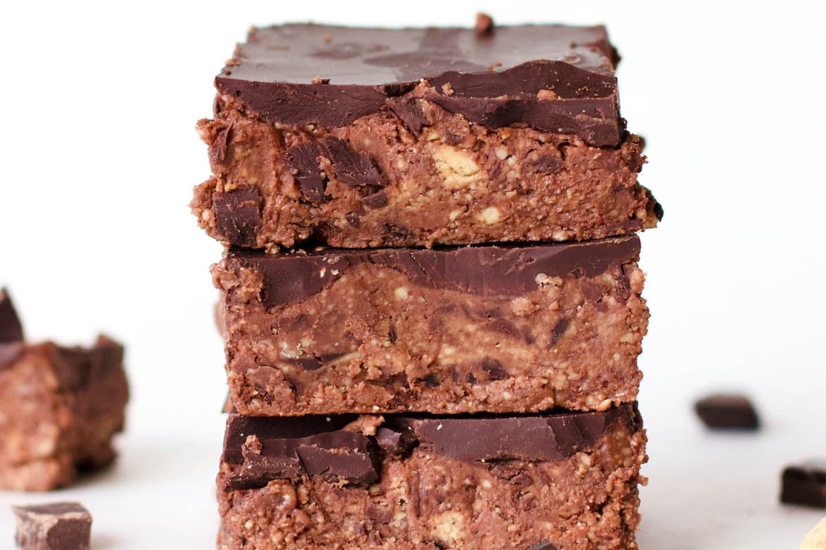 A stack of chocolate cashew fudge.