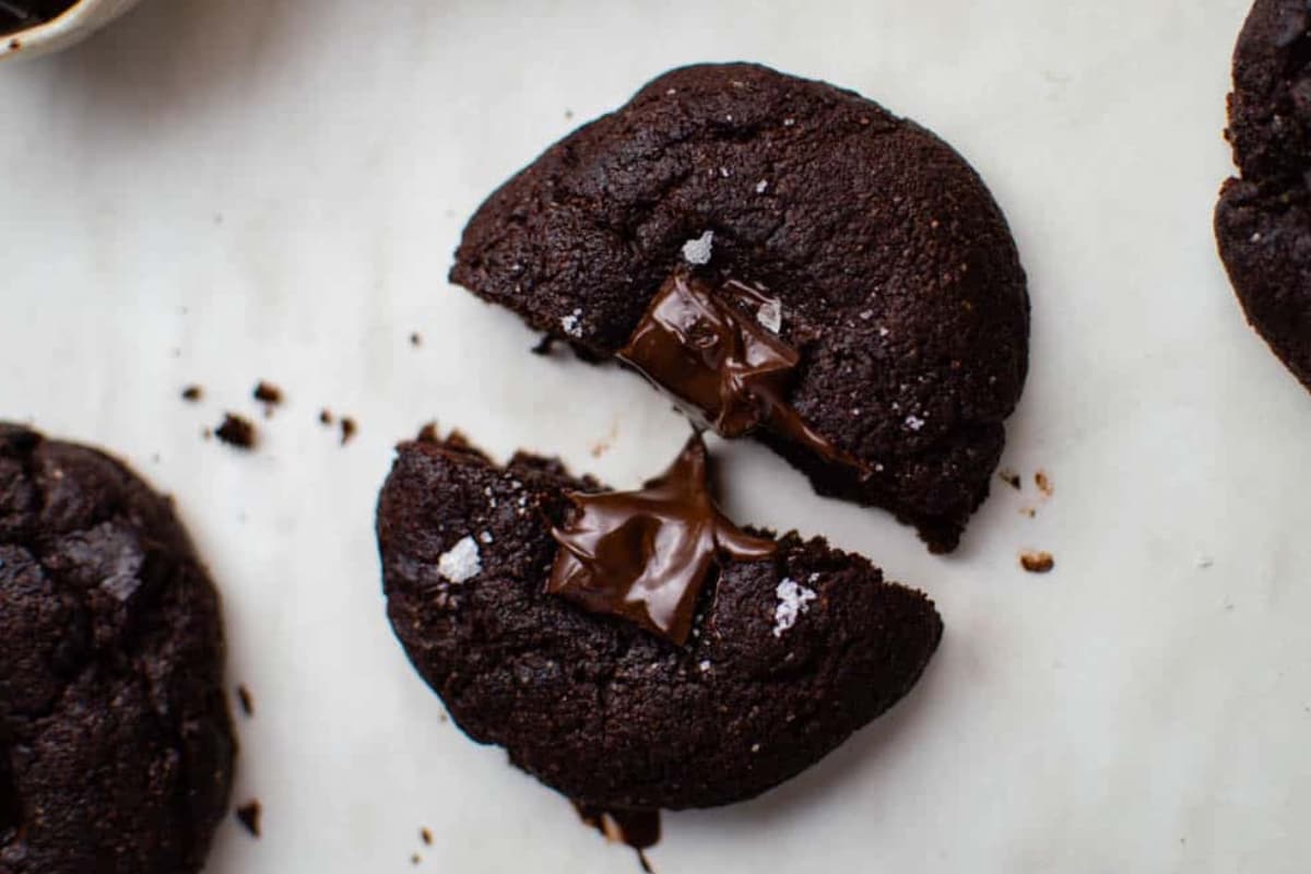 A tray of double chocolate cookies.