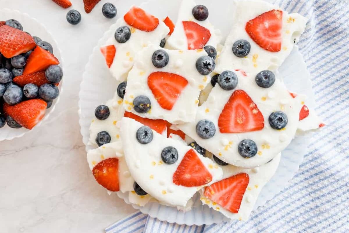 A tray of frozen yogurt bark.