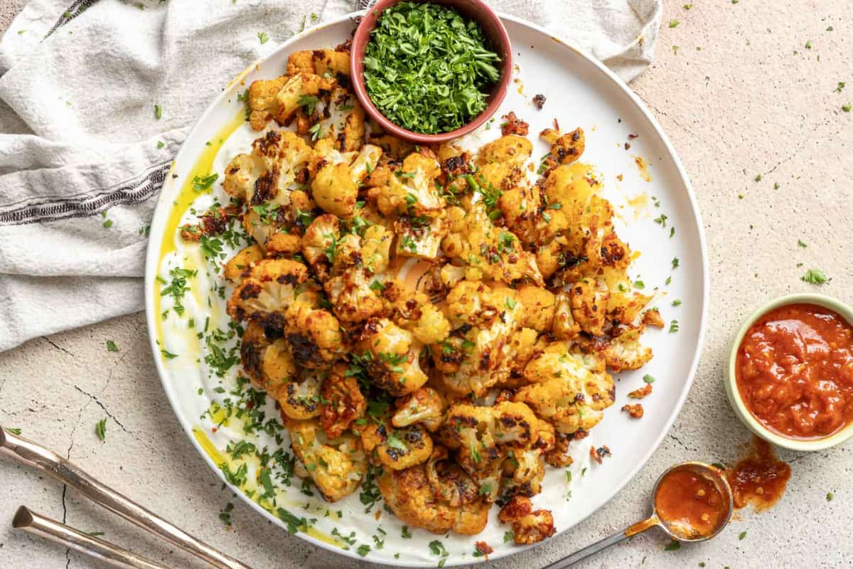 A plate of harissa cauliflower.