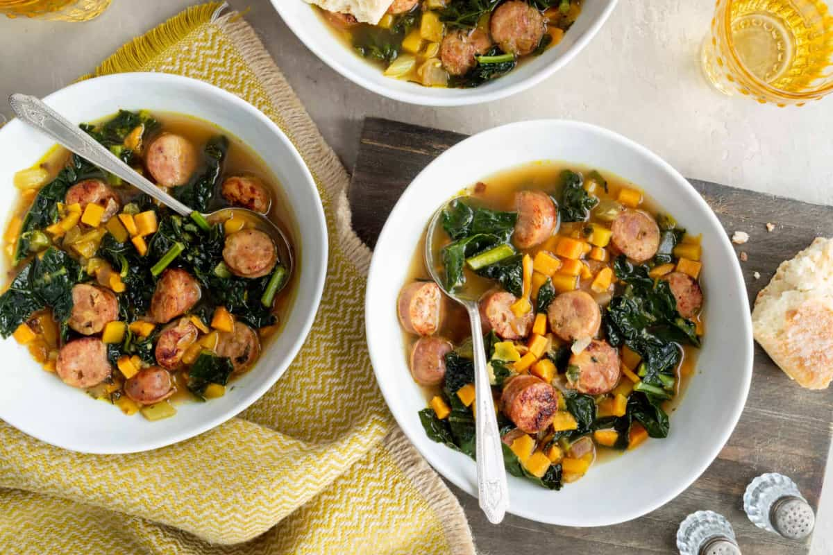 Bowls of hash and sausage stew.