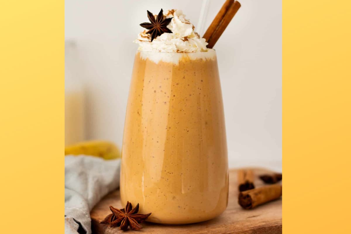 Healthy pumpkin smoothie in a glass.