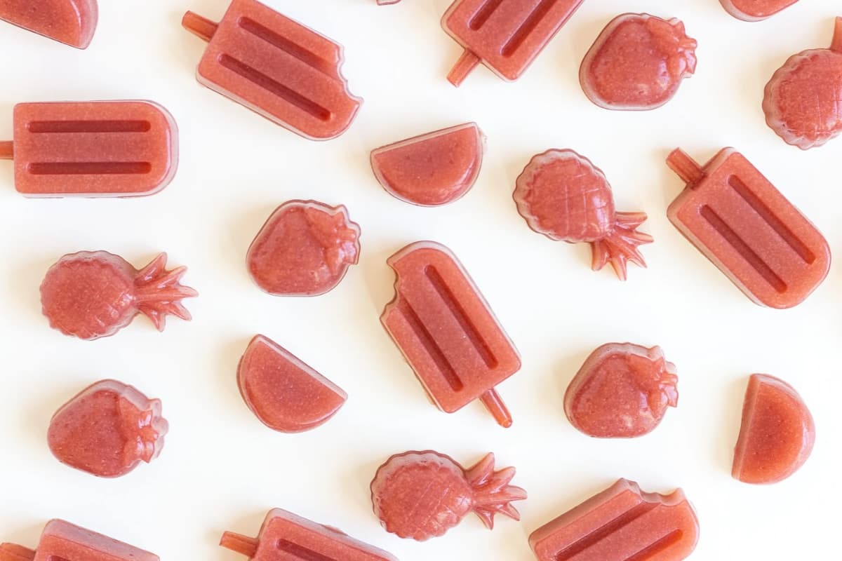 A tray of homemade strawberry gummies.