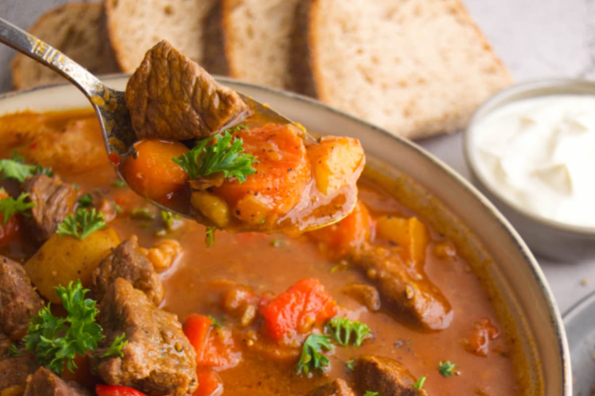 A bowl of Hungarian goulash.