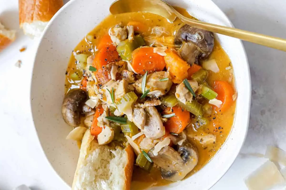 A bowl of instant pot chicken stew.