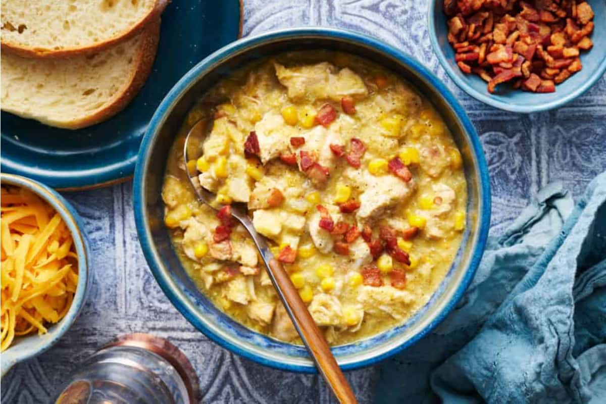 A bowl of instant pot corn chowder.