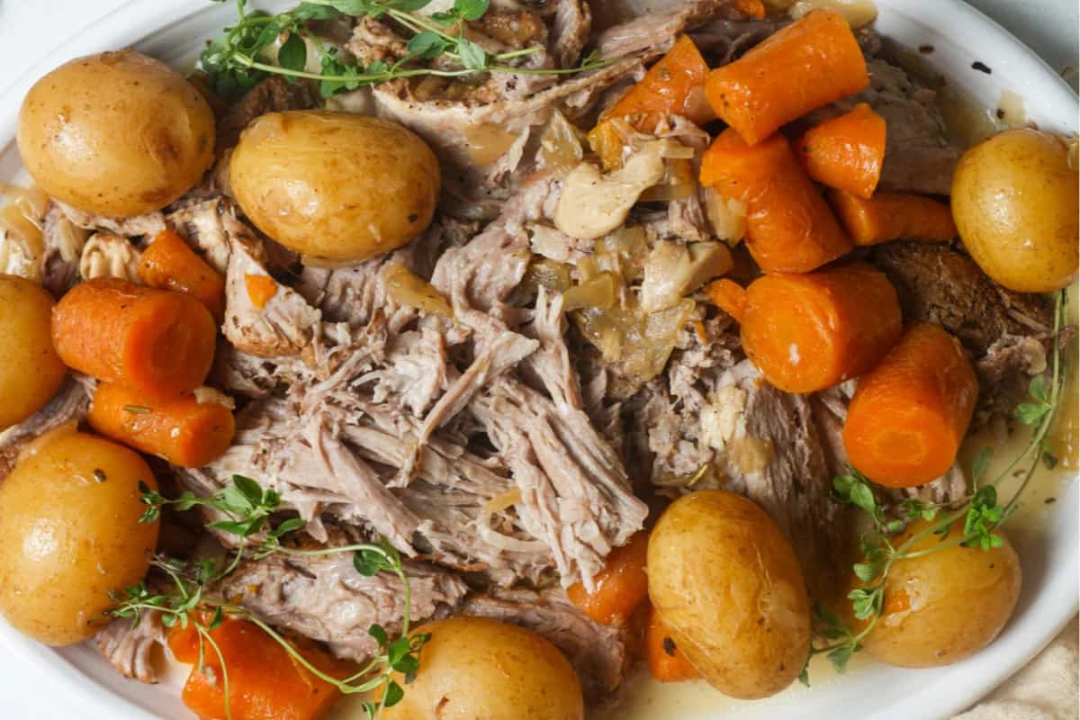 A platter of instant pot pork roast.