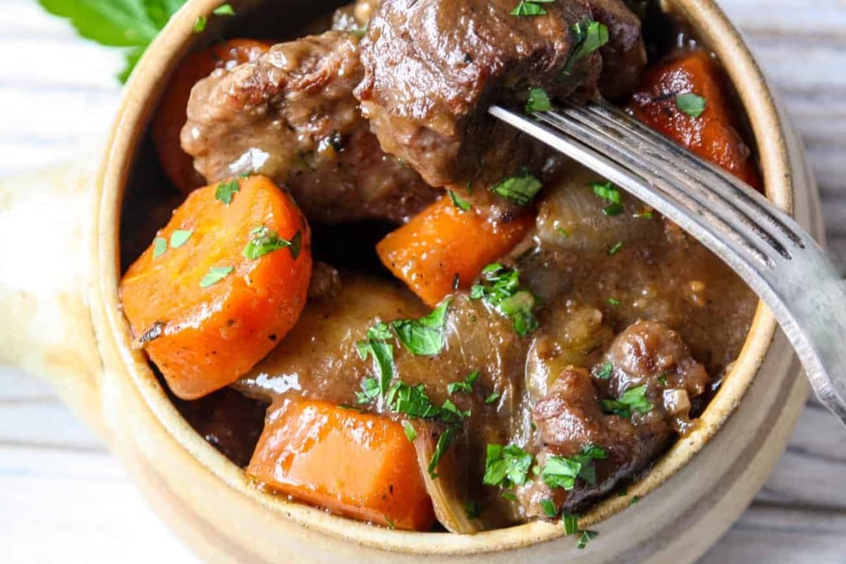 A bowl of Irish beef stew.