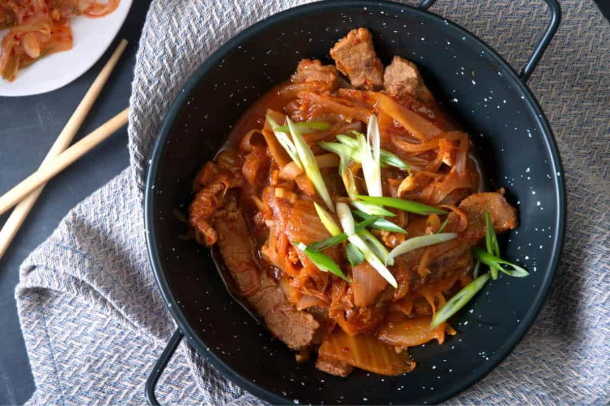 A bowl of kimchi beef stew.