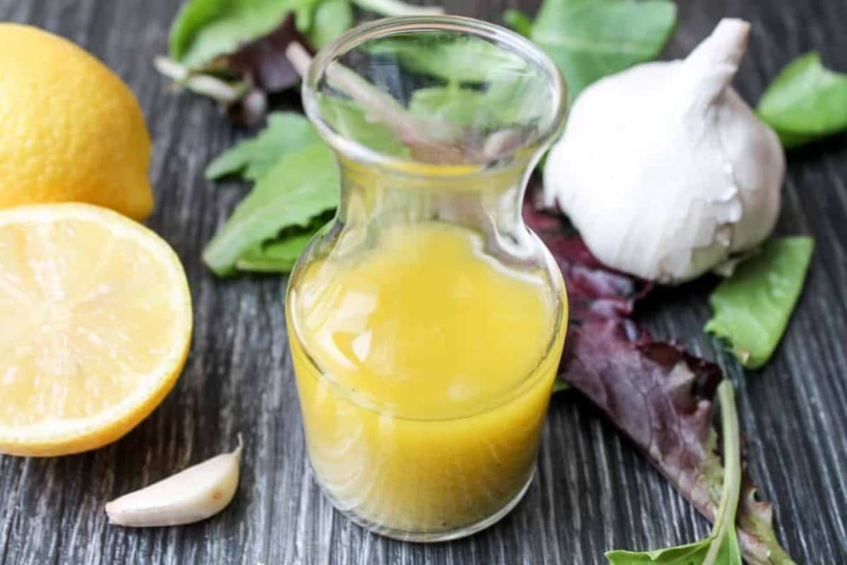 A jar of lemon garlic dressing.