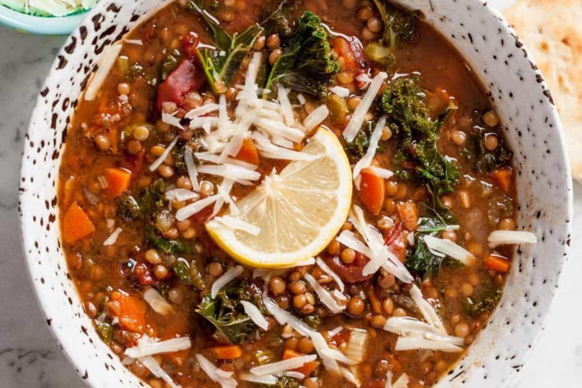 A bowl of lentil soup.