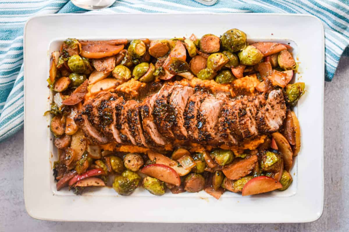 A platter of maple roasted pork tenderloin.