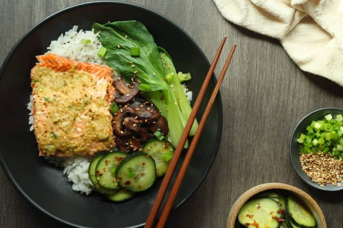 A plate of miso butter salmon.