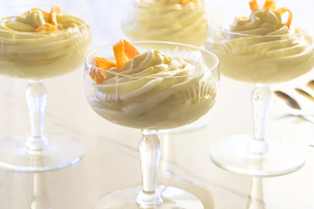 Dishes of orange mousse.