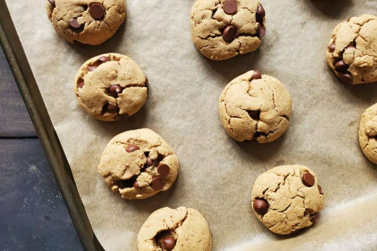 A tray of paleo chocolate chip cookies.